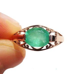 Vintage Russian 14K Rose Gold Natural Emerald Gemstone Ring Sz 7.5, 1.15ct